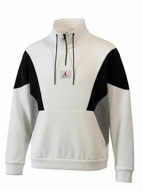 Jordan White and Black Quarter-Zip Pullover with Drawcord